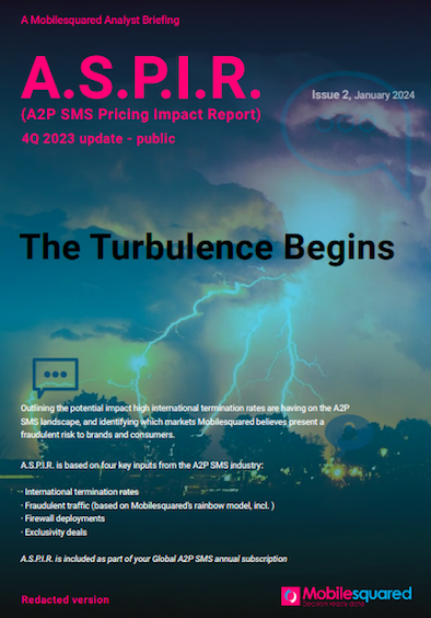 An A2P SMS Pricing Impact Report titled 'The Turbulence Begins'.